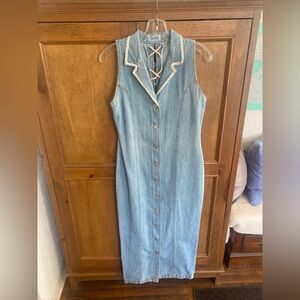 VTG. 90s Y2K True Blue Denim Sleeveless Midi Dress Womens Small -See Photos-USA